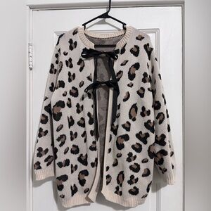 SHEIN Leopard Pattern Cardigan with Bows